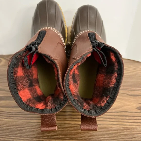 LL Bean Brown Leather 7" Front Zip Fleece Lined Insulated Duck Boots Women sz 9 - Picture 7 of 12